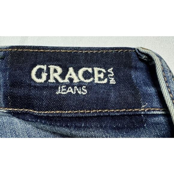 Grace In LA Women's Easy Fit Crochet Hem Blue Denim Jeans - Size 29x26.5 - Picture 5 of 9